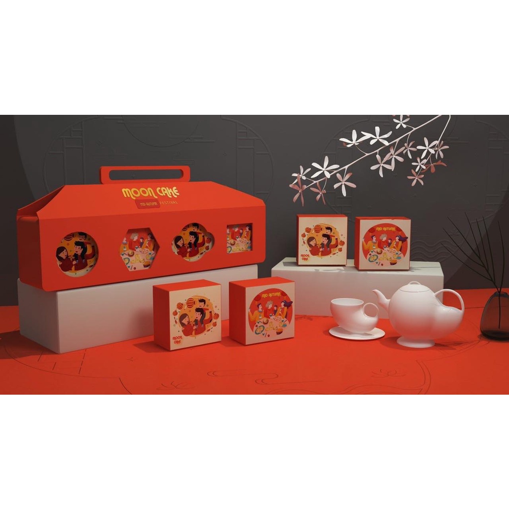 SET 10 SET 1 HỘP GIẤY ĐỰNG BÁNH TRUNG THU RAU CAU TRUNG THU