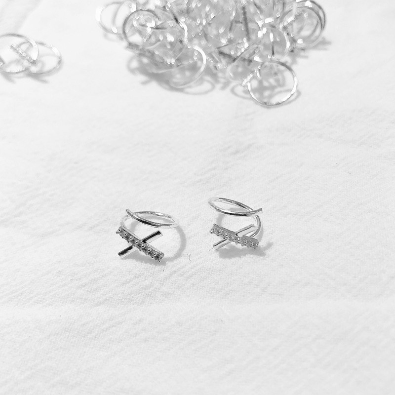 Bông tai bạc nữ thật DaLiA Jewelry khuyên tai chữ X dạng móc gài thu hút hoa tai basic dễ đeo cho nàng