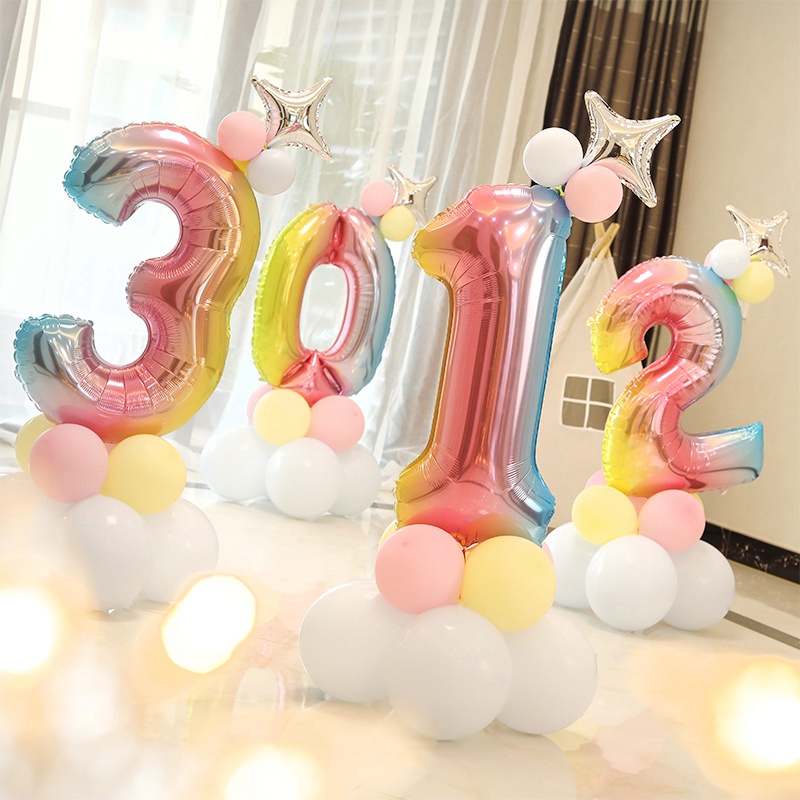 Bong bóng hình chữ số tùy chọn màu sắc trang trí tiệc