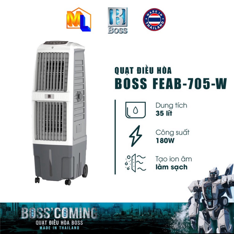 Quạt Điều Hòa BOSS FEAB-705-W - Kích thước 1140x360x450mm, Dung lượng 35L, Màu Trắng
