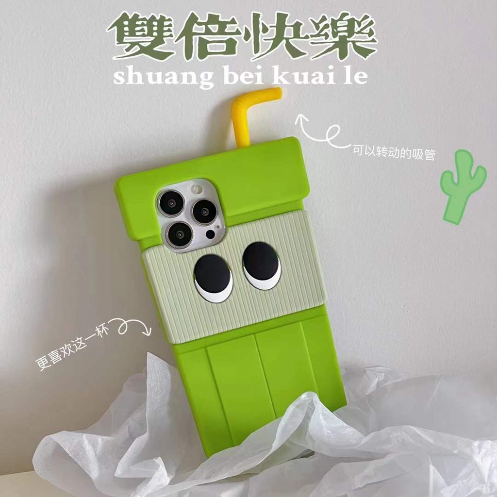 Mới Ốp Điện Thoại Silicon Mềm Hình Cốc Hoạt Hình Ba Chiều Sáng Tạo Có Ống Hút Cho iPhone13 12 11 Pro MAX Xs XR i7plus