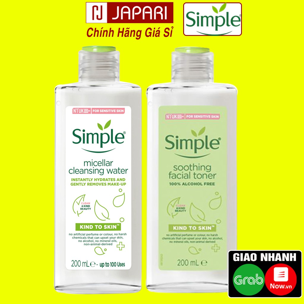 Bộ Combo Simple Toner Nước Hoa Hồng + Nước Tẩy Trang Simple Toners Chăm sóc cho da dầu mụn, da nhạy cảm không cồn JAPARI