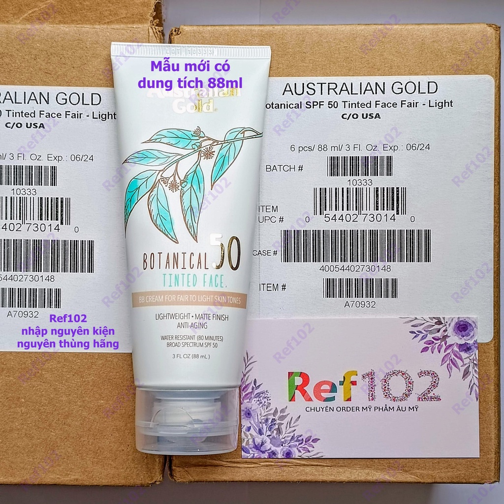 [Bill US] Kem chống nắng vật lý kềm dầu Australian Gold Botanical Sunscreen SPF 50 Tinted Face Lotion 89 ml