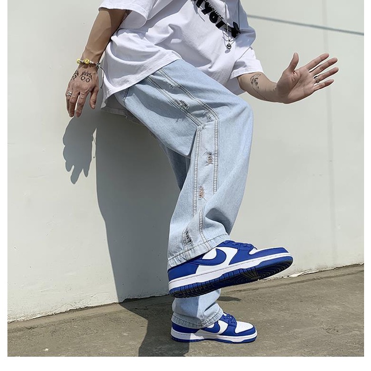 Quần Jean Ống Rộng Phối Sọc Thời Trang Theo Phong Cách Hip Hop