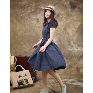ĐẦM DENIM CHẤM BI - HF1735