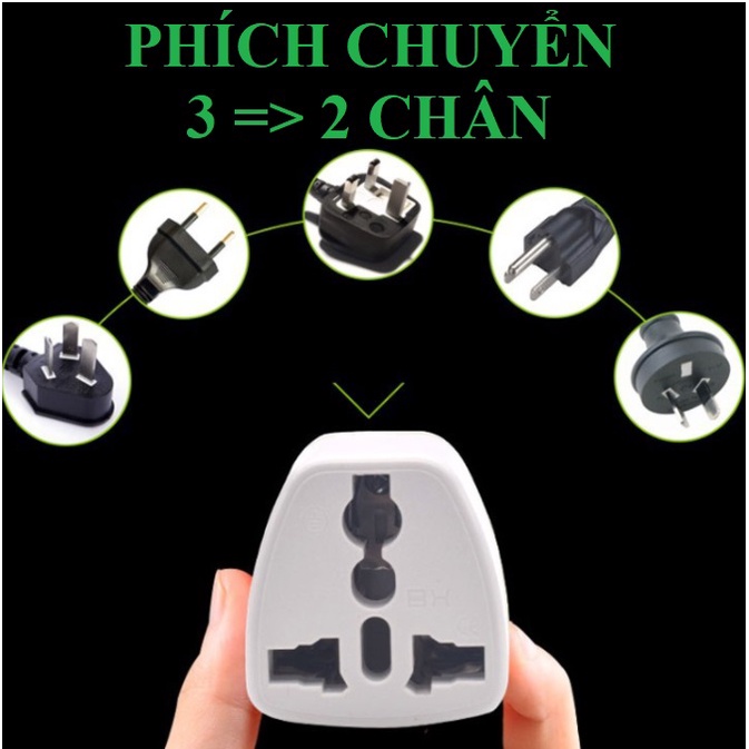 Phích Cắm Điện 220V chuyển đổi từ 3 Chân sang 2 Chân nguồn