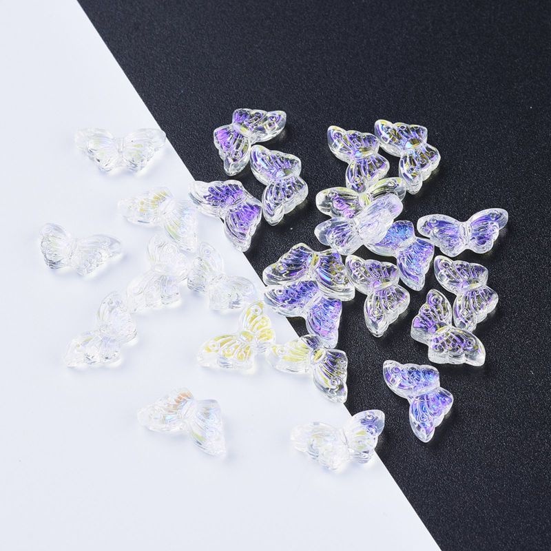 Set 20 phụ kiện hạt xỏ hình bướm bằng thủy tinh mạ màu AB trong suốt 14.5x8x3.5mm lỗ 0.8mm