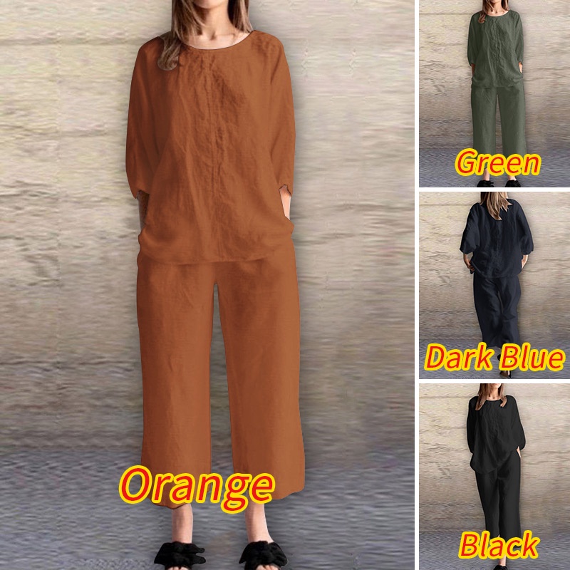 Set đồ ZANZEA áo tay lỡ 3/4 + quần dài ống rộng thời trang nữ