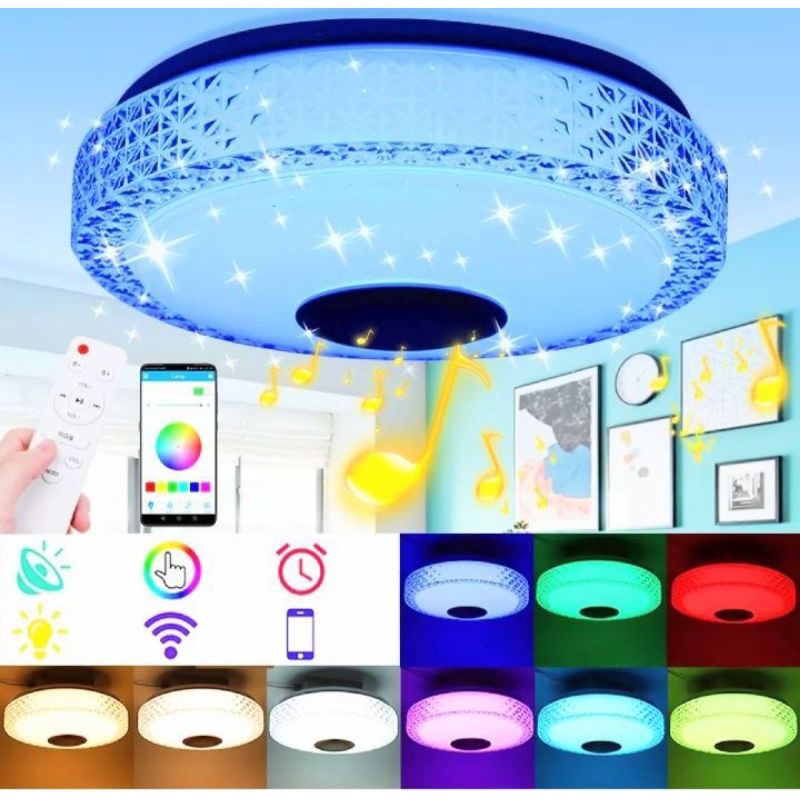 ĐÈN ỐP TRẦN NHIỀU MÀU NHÁY THEO NHẠC CÓ LOA NGHE NHẠC MP3 KẾT NỐI BLUETOOTH THÔNG MINH MẪU MỚI HÀNG ĐẸP