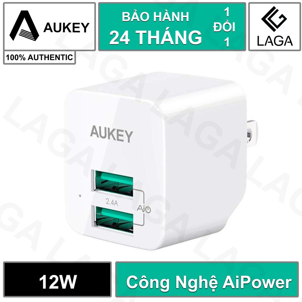 Cốc Sạc Mini Aukey 2 Cổng 12W AiPower - PA-U32