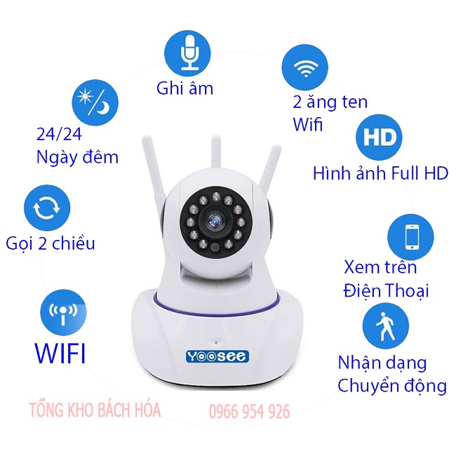 [Giảm Giá Sốc] Camera IP Không Dây WiFi 3 Râu YooSee 720p - đàm thoại 2 chiều  - Báo động thông minh