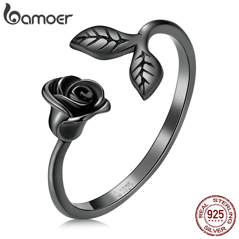 Nhẫn hở BAMOER BSR239 Bạc 925 hình hoa hồng đen