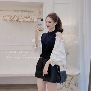 [HÀNG THU ĐÔNG] ÁO TAY DÀI TRỄ VAI babydoll pha màu đẹp xuất sắc