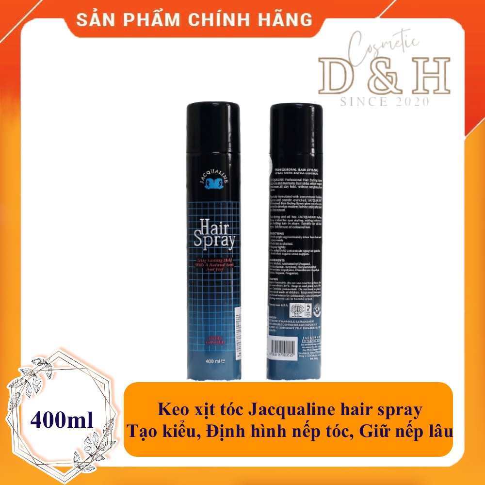 Keo xịt tóc Jacqualine Hair Spray - 400ml - Tạo kiểu, Định hình nếp tóc, Giữ nếp lâu