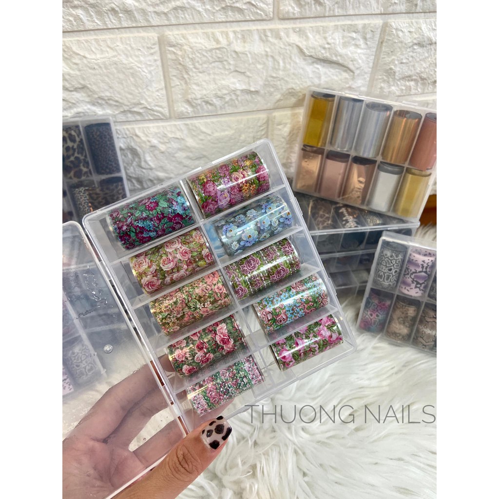 Set 10 cuộn(4cm*100 ) Foil dán móng các mẫu:báo giấy,rắn,galaxy