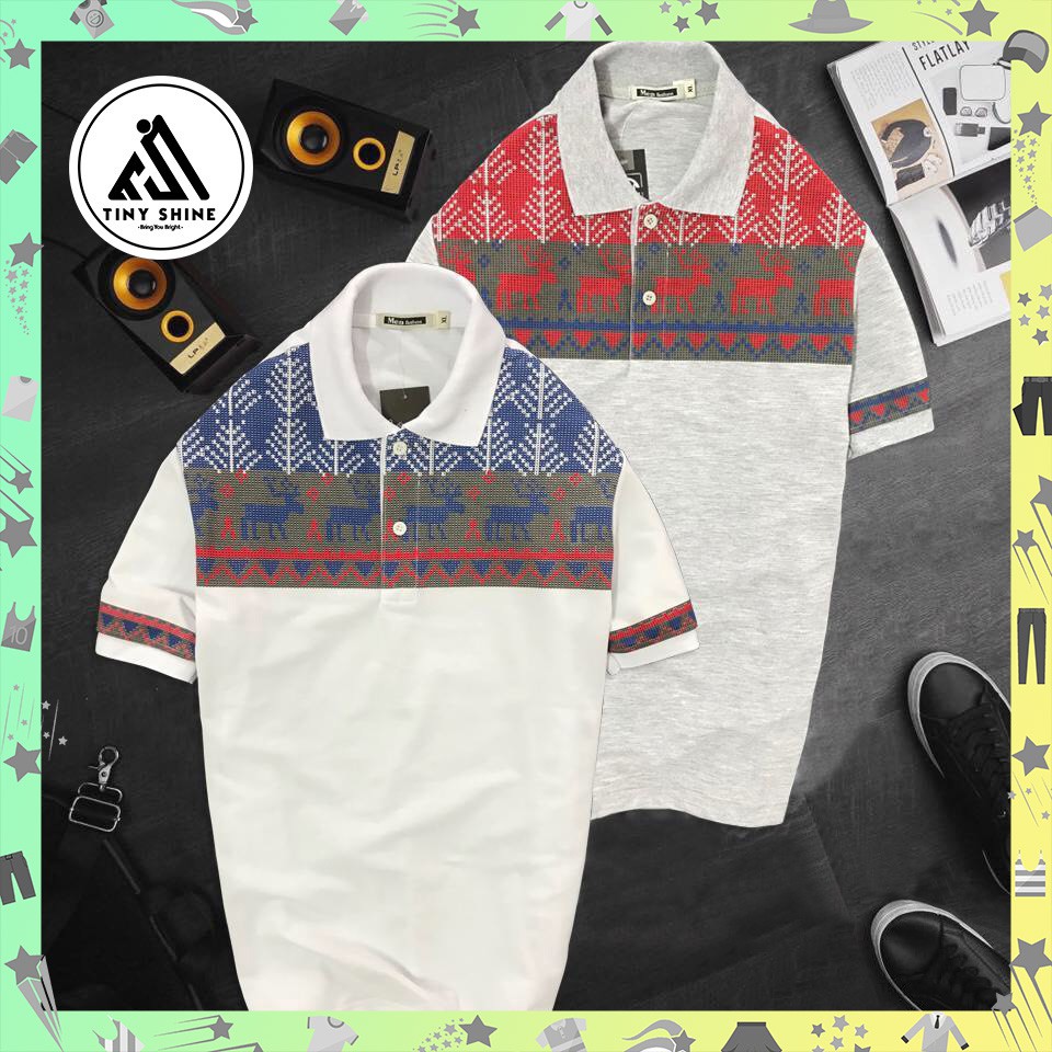 Áo Nam Thun Cotton Polo Cổ Bẻ Hoạ Tiết Nai Độc Đáo Thời Trang (TinyShine)