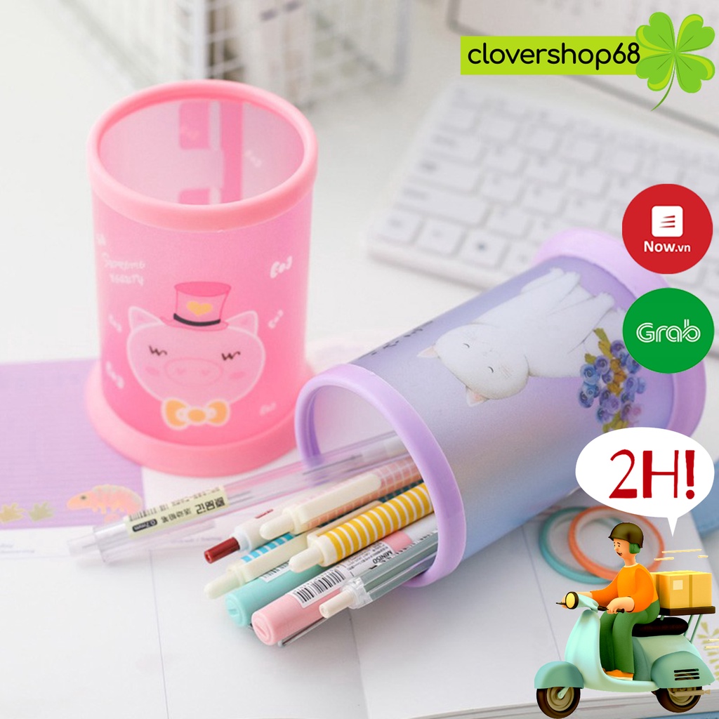 Ống đựng bút tròn cực xinh - Hộp bút để bàn DIY đáng yêu nhiều màu Clovershop68