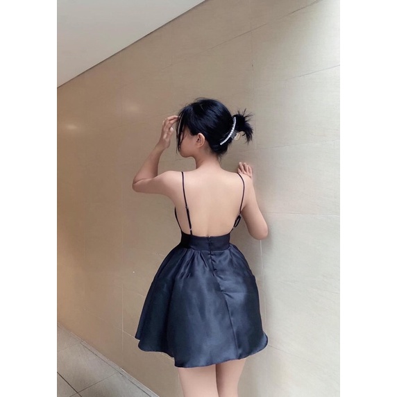 Đầm xoè 2 dây cúp ngực xếp ly
