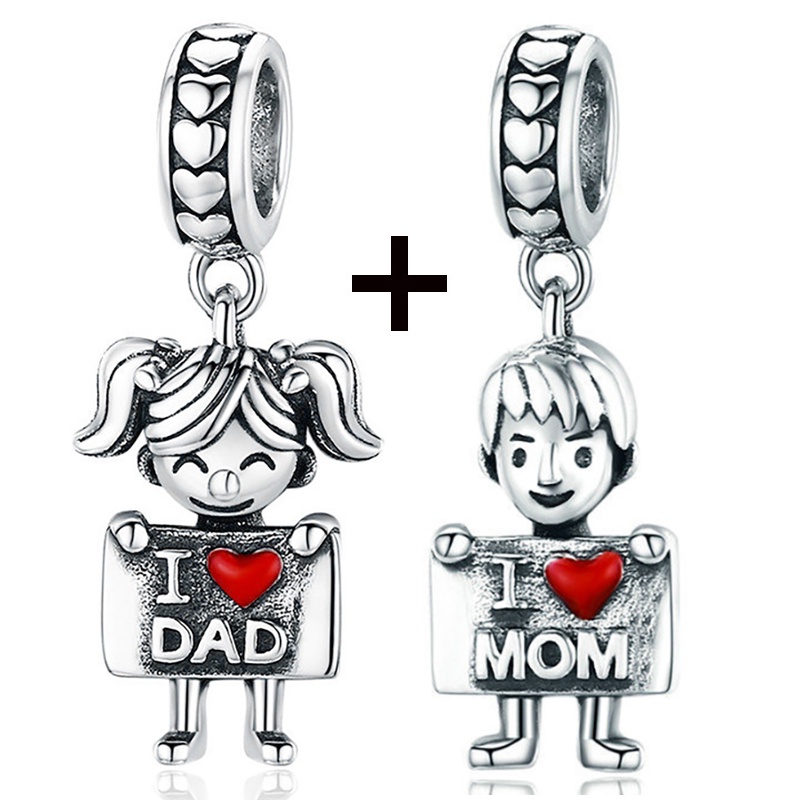 Bộ 2 Mặt Dây Chuyền Thủy Tinh Màu Hồng Hình Bé Trai / Bé Gái / Cún Con / Xe Đạp Dễ Thương DIY