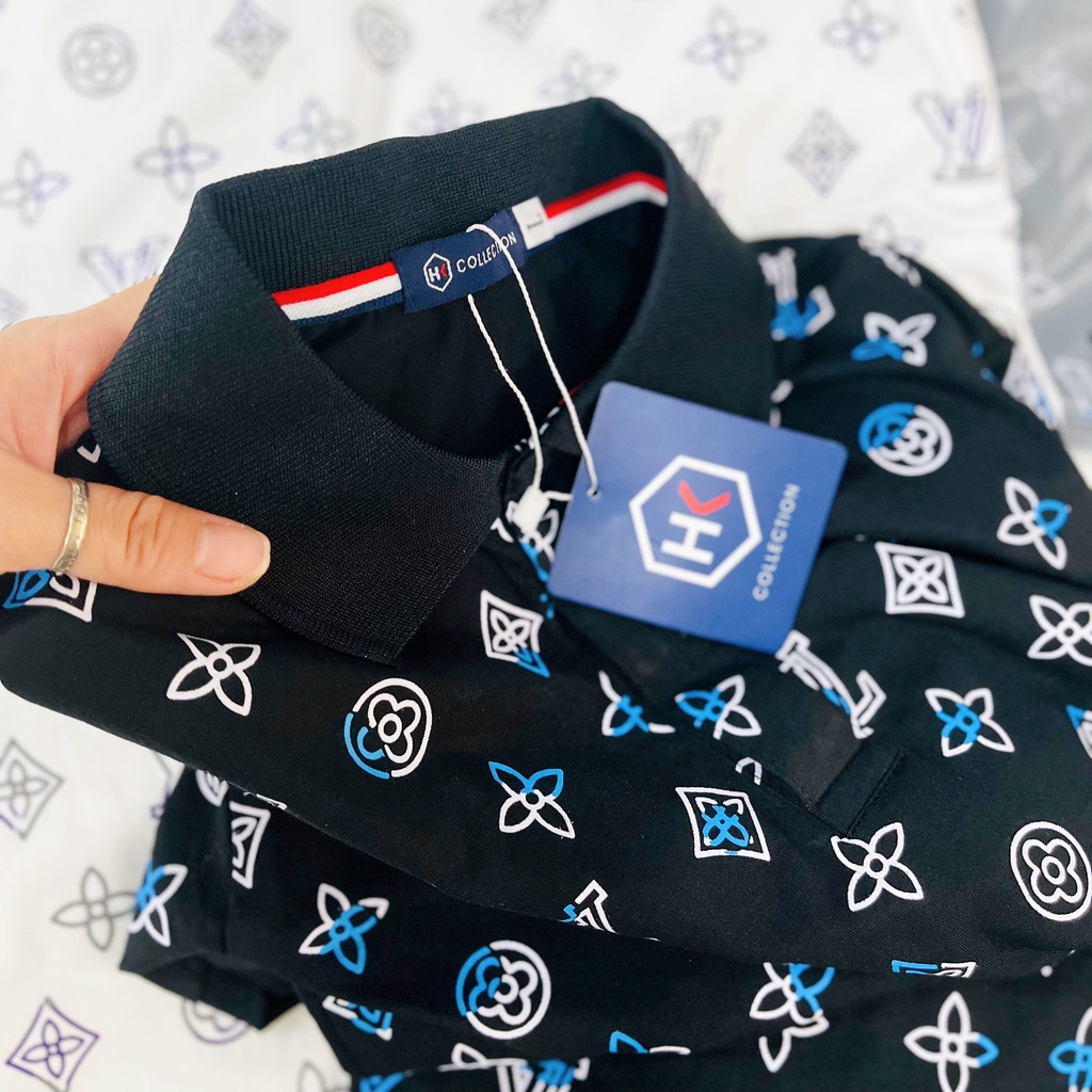 Áo thun nam nữ cổ trụ in họa tiết LV full, áo chất cotton thoáng mát thời trang hot trend giá rẻ