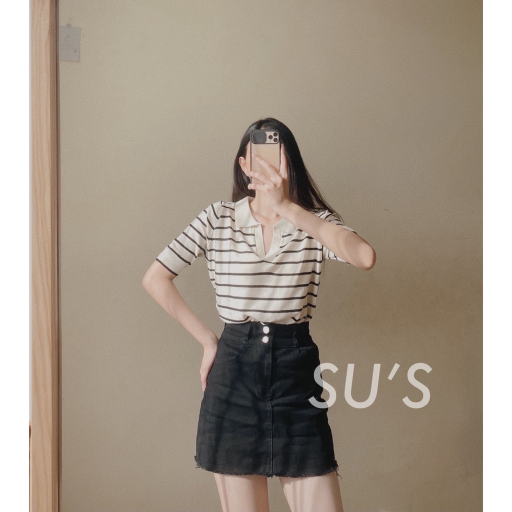 Áo len polo cổ V kẻ ngang A1949 SUSTORE | BigBuy360 - bigbuy360.vn