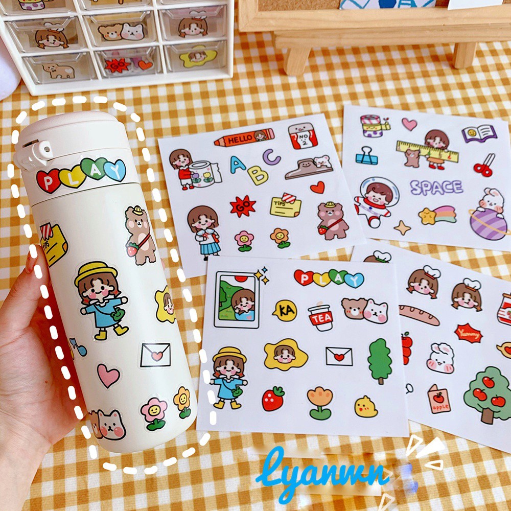 Sticker cute hình dán cô gái dễ thương hàn quốc nhãn dán điện thoại di động trang trí sổ tay bình nước