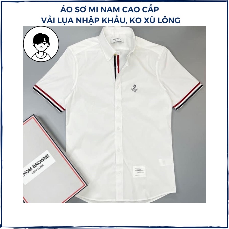 Áo sơ mi nam tay ngắn phối in chữ ICON form ôm dáng chuẩn chất vải lụa thoáng mát