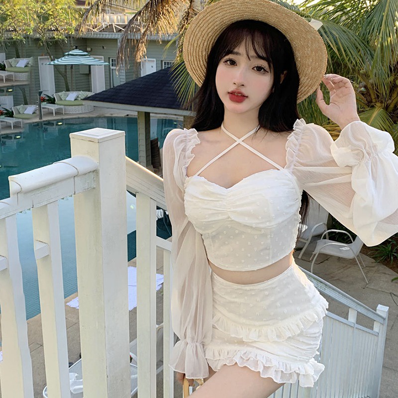 Set Áo Croptop Trễ Vai + Chân Váy Lưng Cao Họa Tiết Chấm Bi 2 Món Thời Trang Cho Nữ