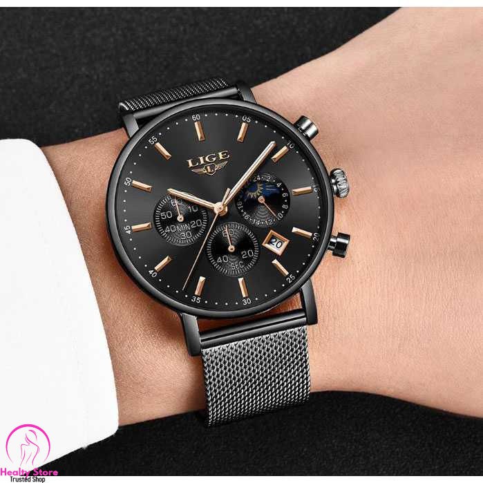 Lige Đồng Hồ Quartz Chronograph Chất Liệu Thép Không Gỉ 9894