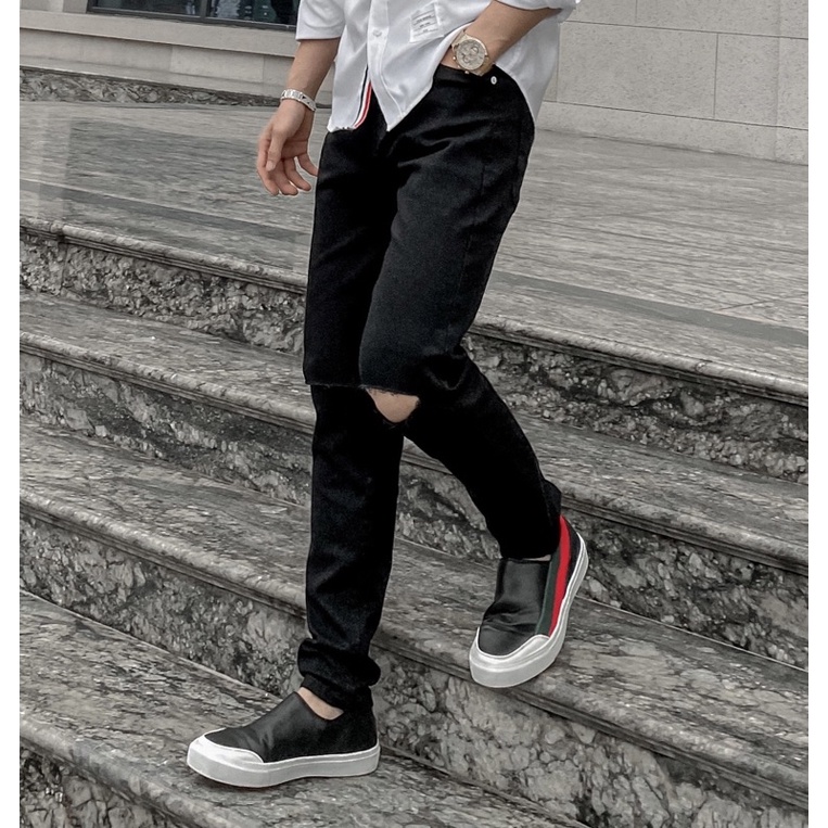 (freeship) quần jean đen rách gối nam from đẹp