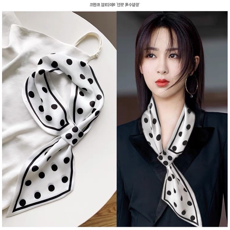 Khăn lụa vạt chéo 14x76cm - Khăn lụa cột cổ áo sơ mi trendy