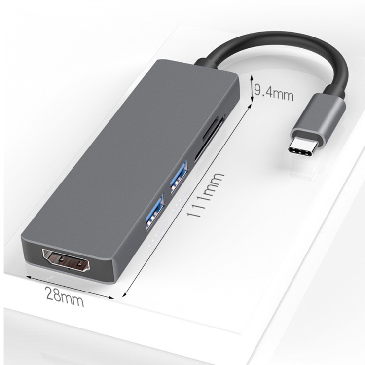 Bộ chia hub usb type-c ra 5 cổng HDMI, USB, TF, SD 10511