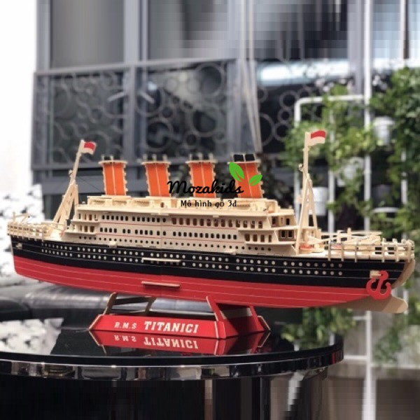 Đồ chơi lắp ráp gỗ 3D Mô hình tàu Titanic - Tặng kèm đèn LED USB trang trí