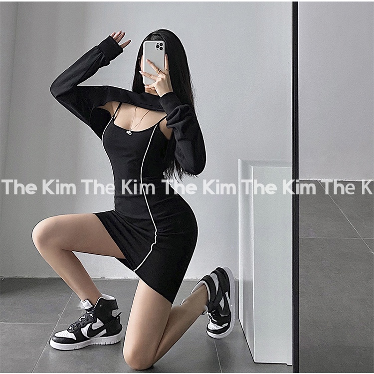 Set 2 món váy body 2 dây dáng ngắn - áo nửa thân trên ngực , bộ váy ôm sát người The Kim SV130 | BigBuy360 - bigbuy360.vn