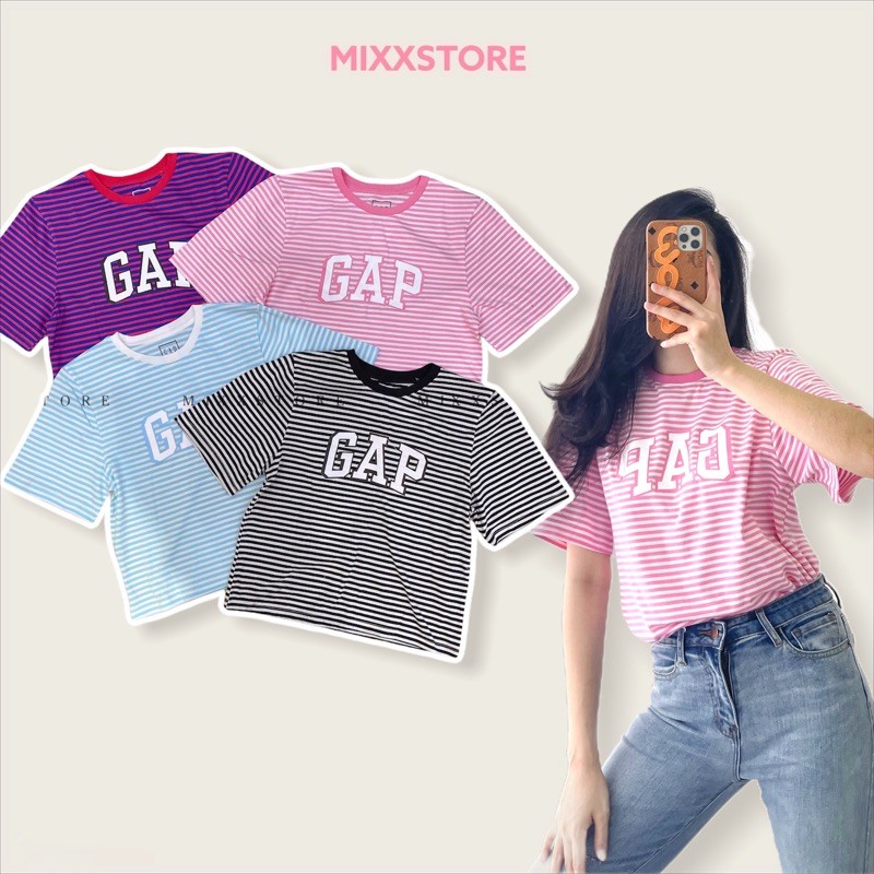 Áo Thun Nữ Sọc Gap phom lửng vừa chất cotton mềm mịn phom suông rộng trẻ trung