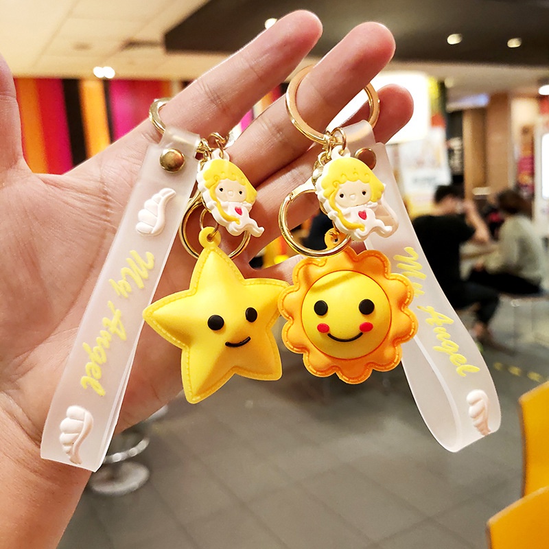 Móc Khóa PVC Ba Chiều Hình Mặt Trăng/Ngôi Sao/Mặt Trời Dễ Thương Sáng Tạo