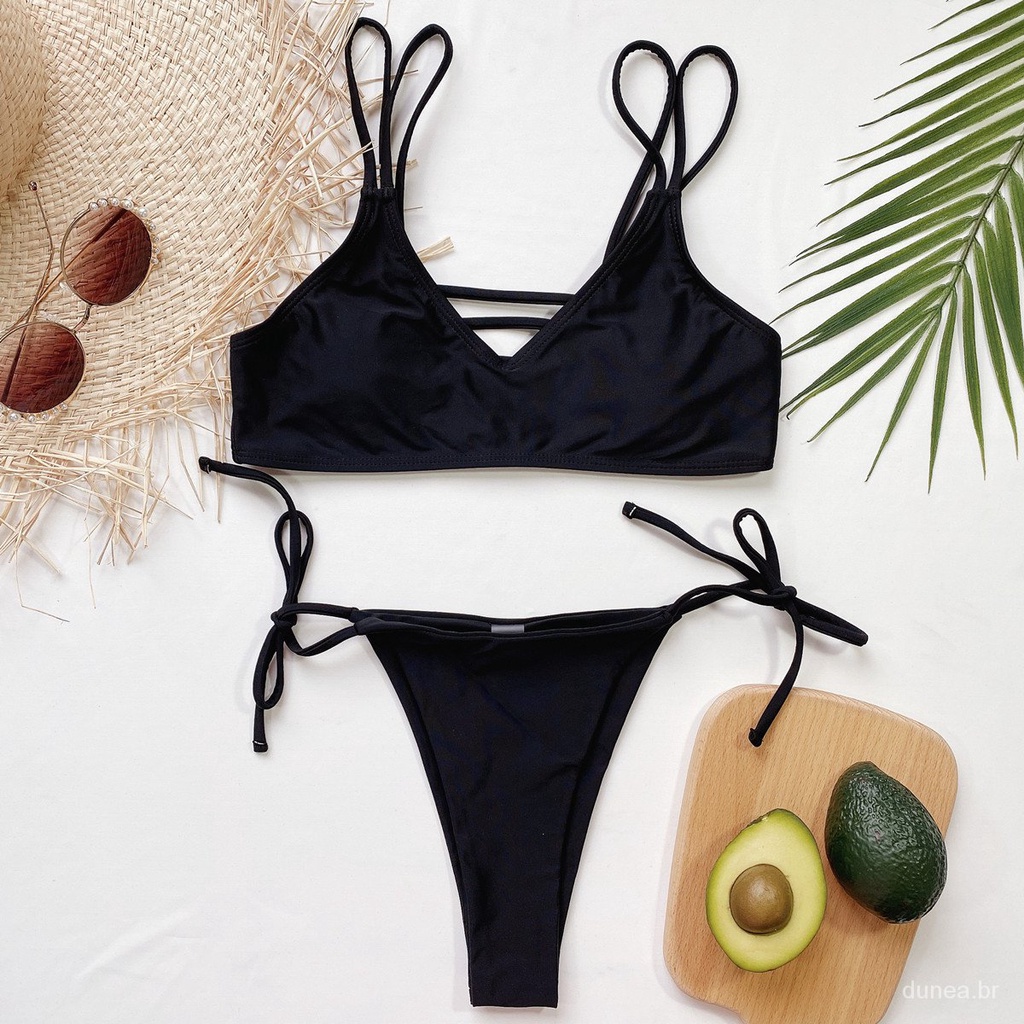 DUNEA Bộ Đồ Bơi Bikini 2 Mảnh Buộc Dây Màu Trơn Gợi Cảm 3hsY