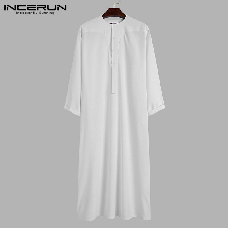 Áo Incerun Tay Dài Thời Trang Nam Kiểu Kaftan Màu Trơn Chủ Đề Hồi Giáo Có Túi