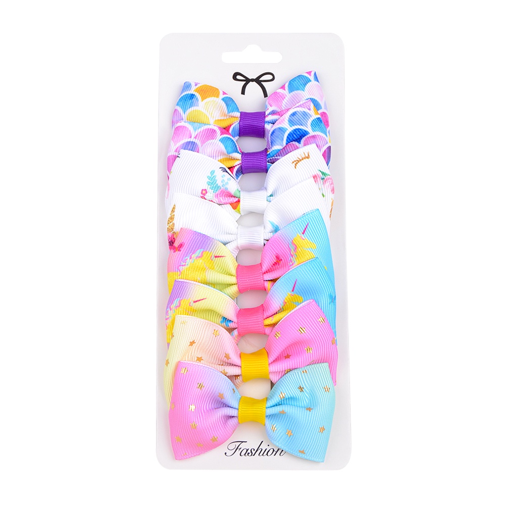 RainBow Bows Set 8 Kẹp Tóc Nơ Họa Tiết Hoạt Hình Dễ Thương Cho Bé Gái