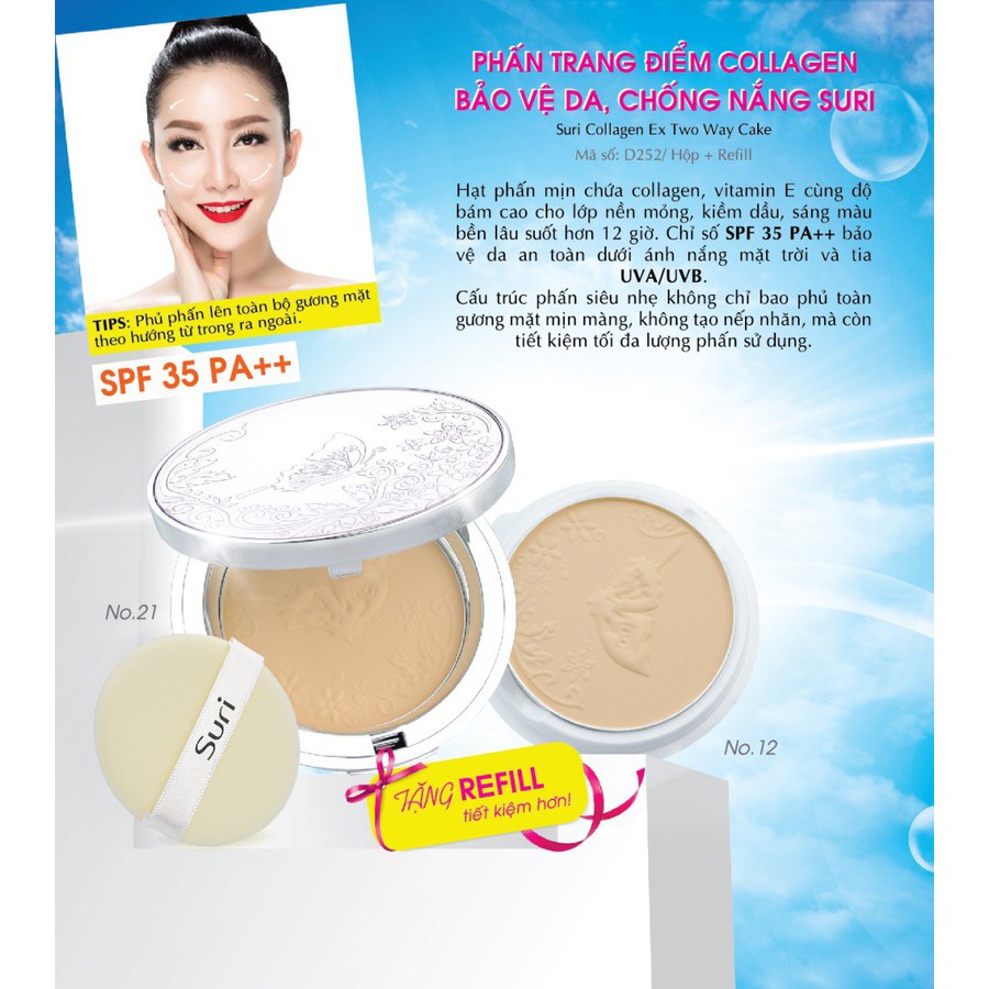  Phấn trang điểm collagen bảo vệ da chống nắng Suri Collagen Ex two Way Cake