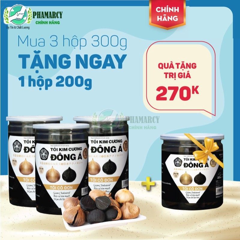 [COMBO mua 3 hộp 300g tặng 1 hộp 200g] Tỏi Đen lên men 100% tự nhiên Tỏi Đen Kim Cương Đông Á