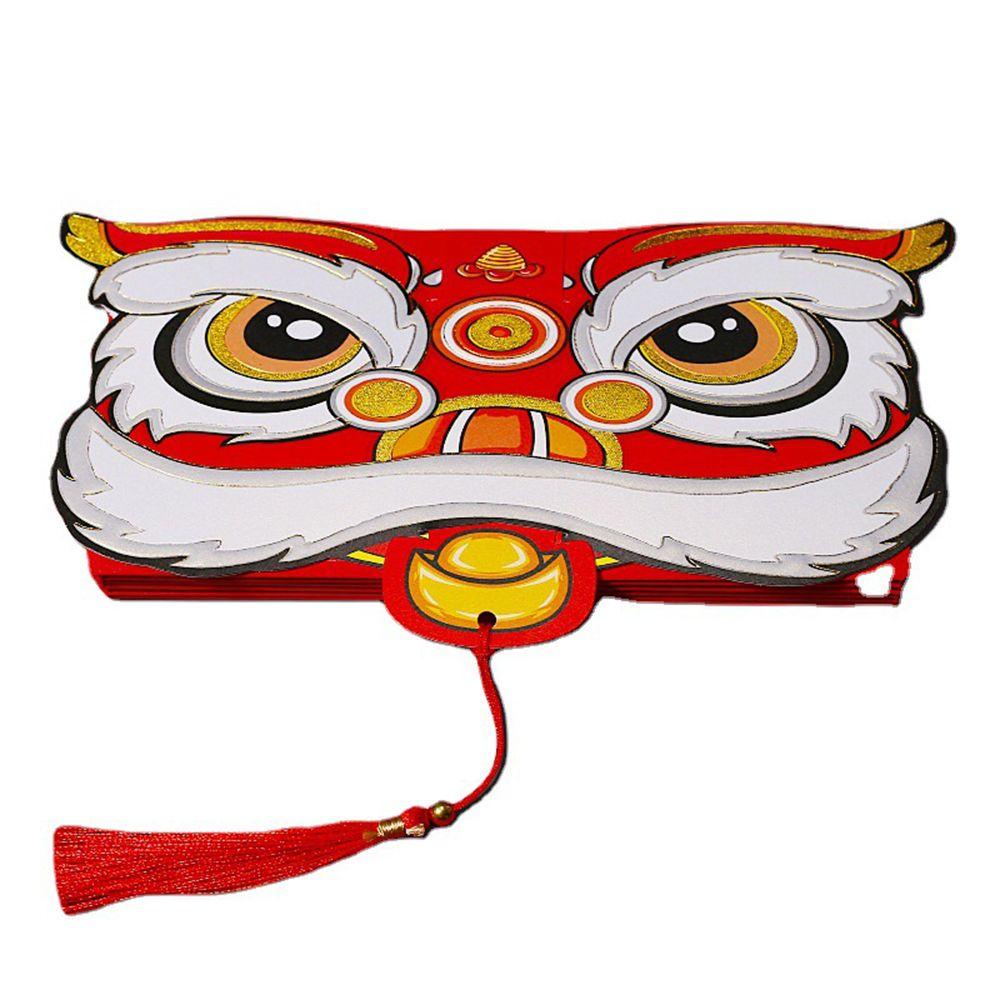 LANSEL Bao Lì Xì Đỏ Nhiều Ngăn Đựng Thẻ Hình Sư Tử Nhảy Múa Phong Cách Trung Hoa