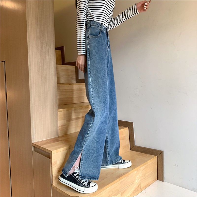 Quần Jeans Ống Rộng Lưng Cao Thời Trang Có Cỡ Lớn Cho Nữ
