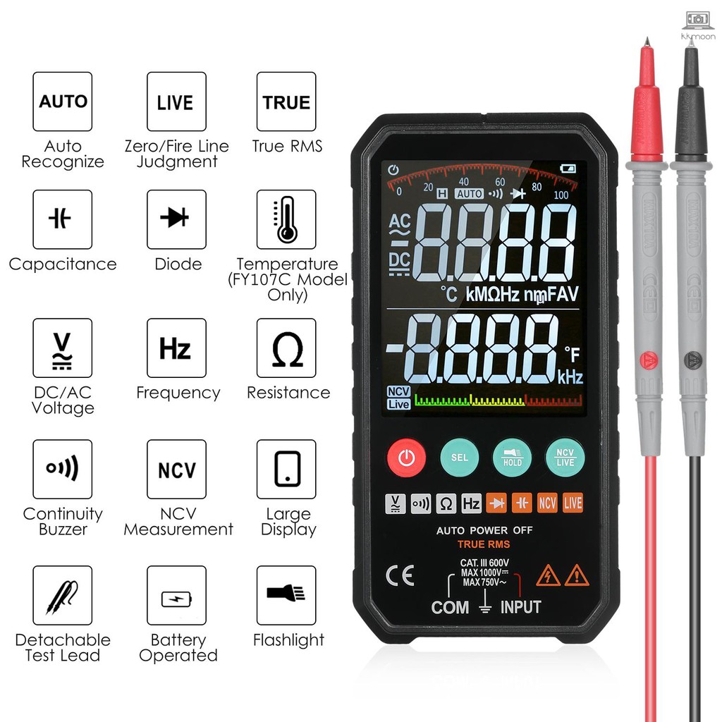 Đồng Hồ Đo Điện Áp Kỹ Thuật Số 3.3-inch Màn Hình Lcd 6000 Ac / Dc