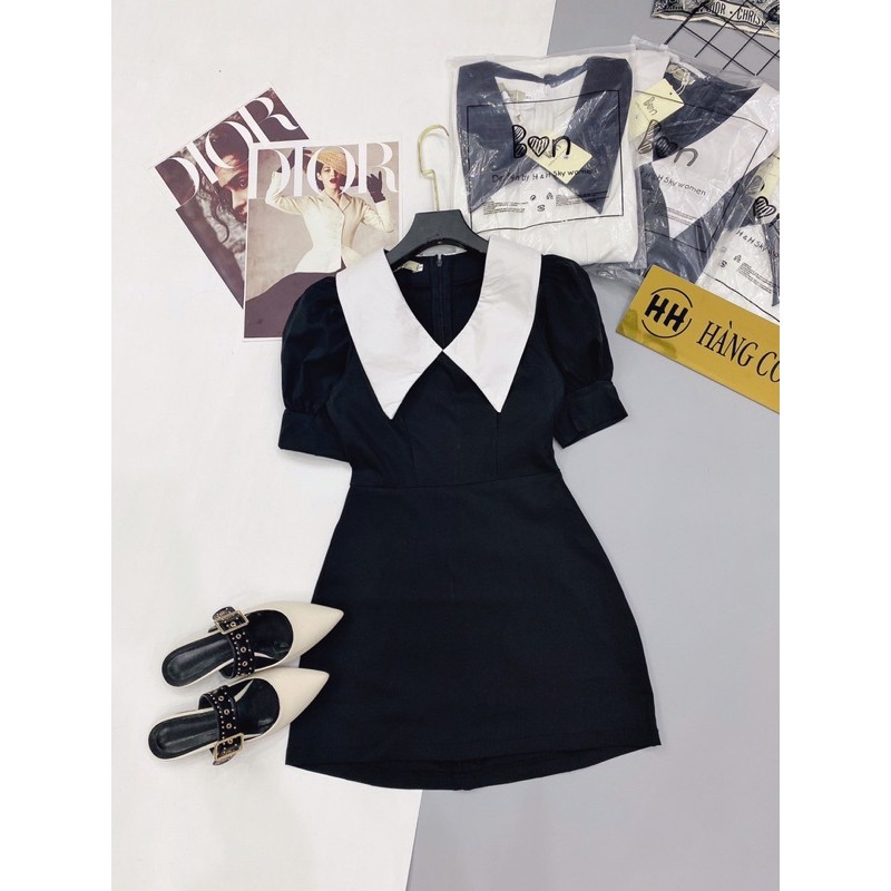 [Mã FATHANG5 giảm 10K đơn 50K] D842 Đầm Chữ A Ngắn Tay Bồng Nhẹ Pha Cổ Vest | BigBuy360 - bigbuy360.vn