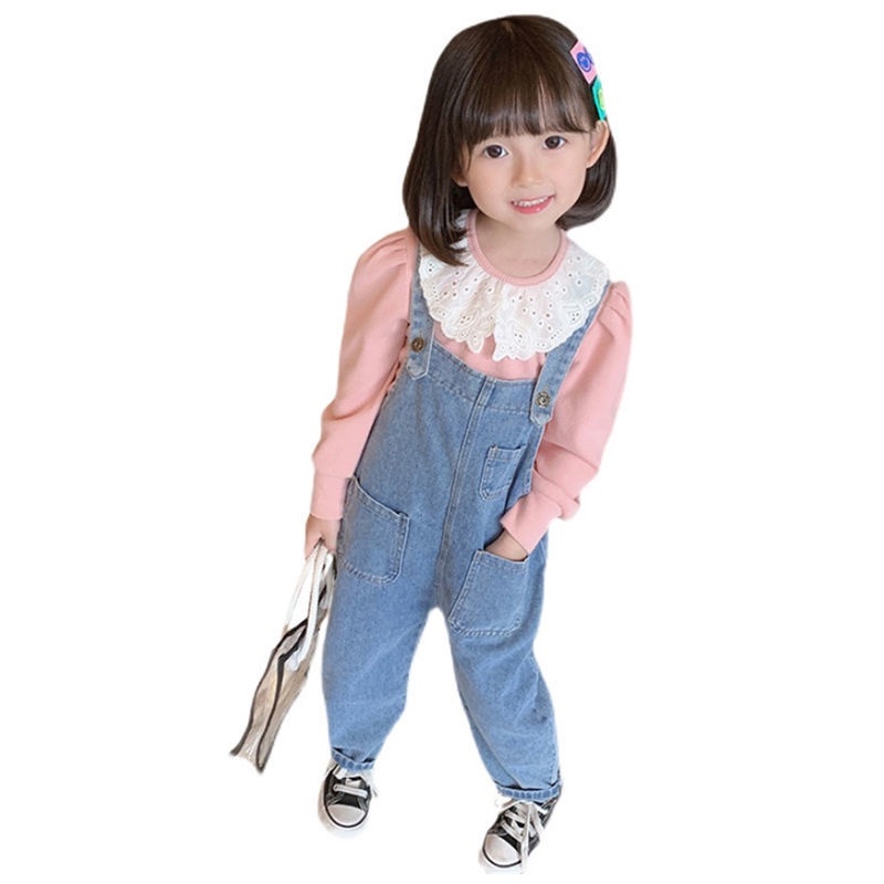 Áo thun tay dài phối ren thời trang phong cách mùa thu cho bé gái