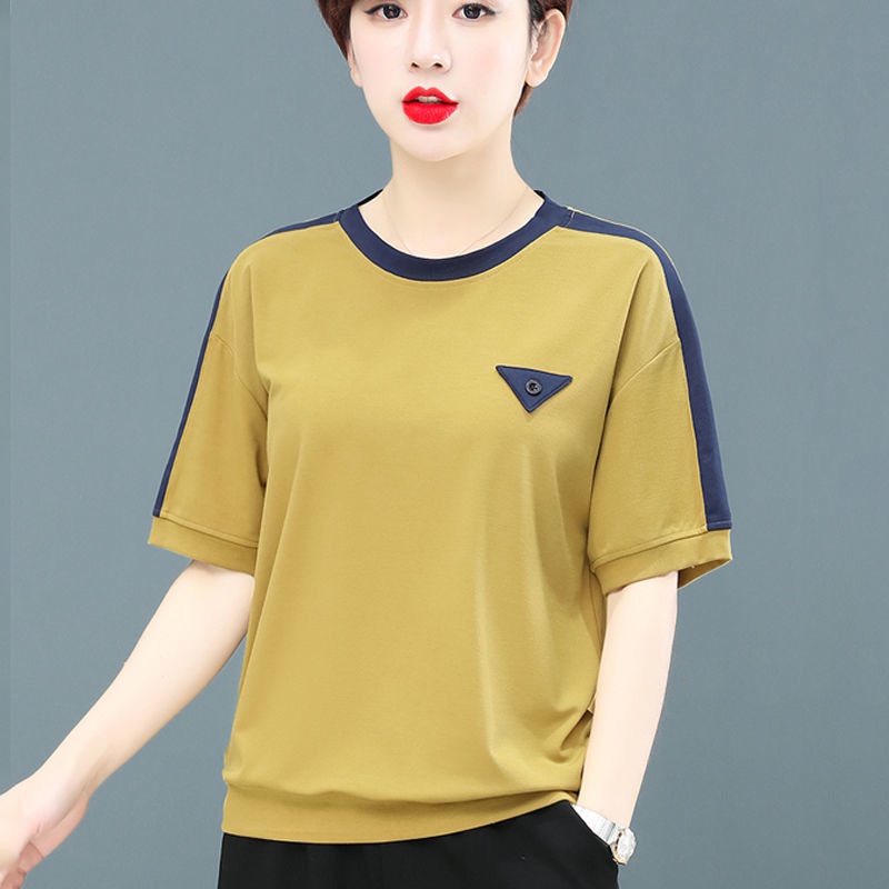 Áo thun tay ngắn cổ tròn plus size cho phụ nữ trung niên