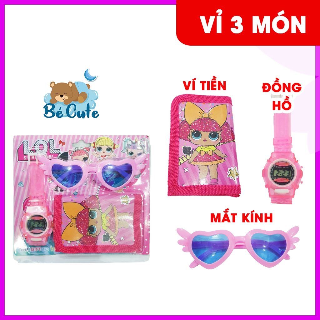 Đồ Chơi Trang Điểm Set Vỉ 3 Món Đồng Hồ Mắt Kính Và Ví Màu Hồng Búp Bê Siêu Cute Cho Bé Gái Từ 3-5 Tuổi Cx 301a (384)