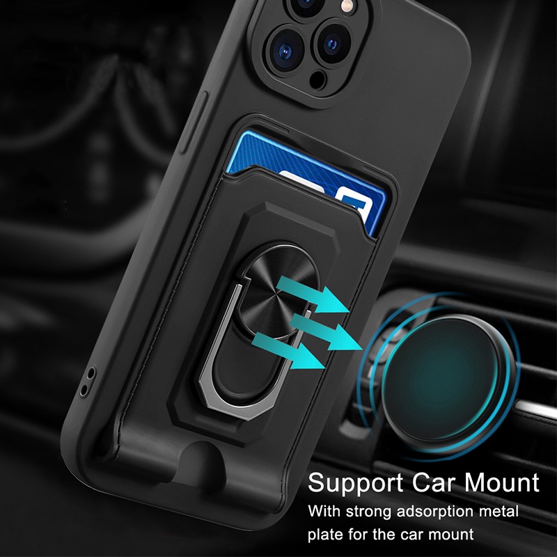 Case iPhone 13 Pro Max Camera Lens Protection Phone Case For iPhone 13 13 Pro 13 Mini iPhone 12 12 Pro Max  Ring Stand Holder Soft Back Cover With Card Slot