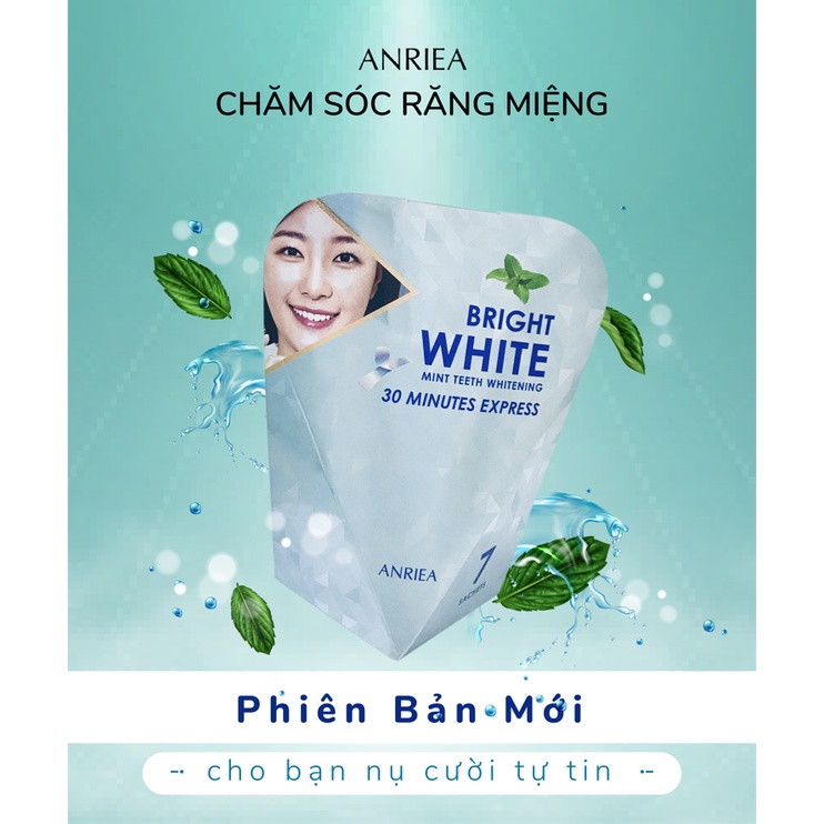 [Trắng sáng, thơm mát] Combo miếng dán trắng răng Anriea Bạc Hà, kem đánh răng, nước súc miệng - A06.A05.A09.A13.A11